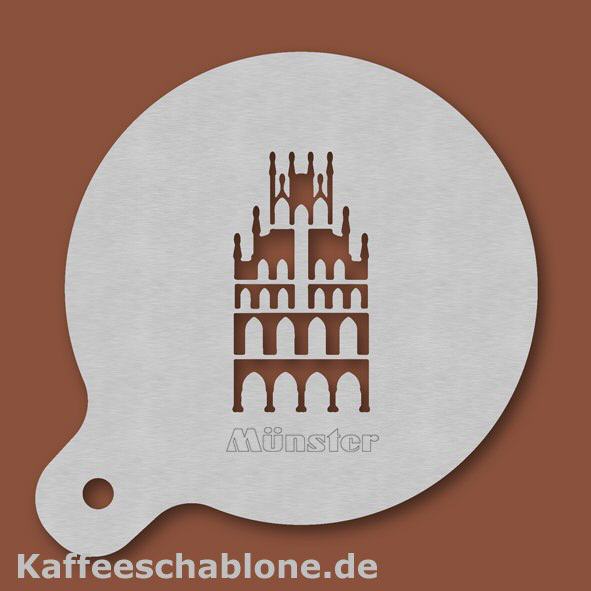 Kaffeeschablone M&uuml;nster Rathaus mit Text
