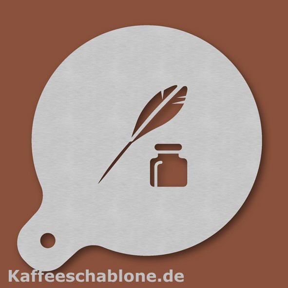 Kaffeeschablone Feder und Tintenfass aus Edelstahl