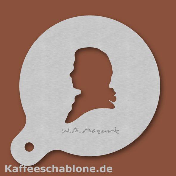 Kaffeeschablone Mozart mit Text aus Edelstahl