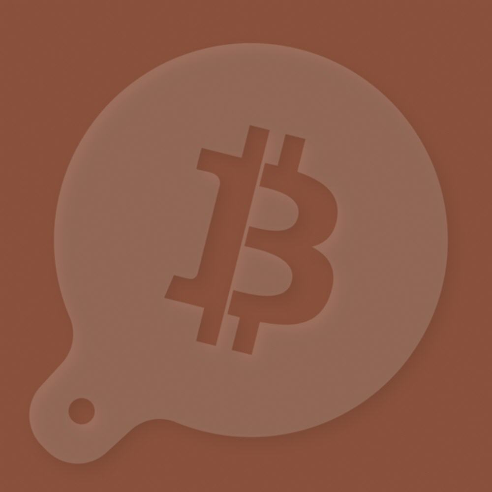 Kaffeeschablone Bitcoin aus Kunststoff 120 mm